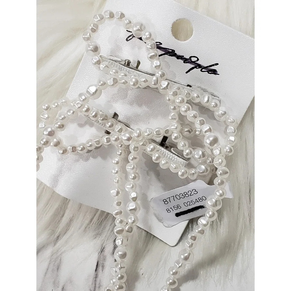 FREE PEOPLE Beaded Bow Barrette Dainty Clip Pin Hair Accessories coquette pearl